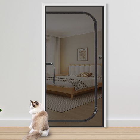 Puerta de seguridad para mascotas, cortina antimosquitos con cremallera, evita que perros y gatos corran (90 x 210 cm, negra) (1/5)
