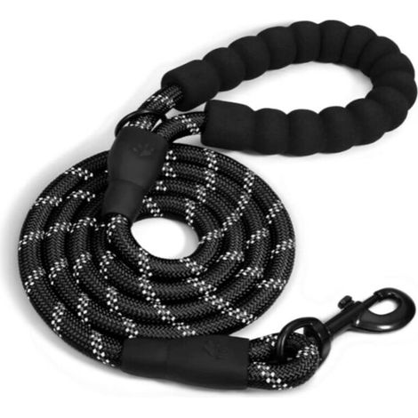 Laisse Corde pour Chien avec Poignée Rembourrée Douce, Fils Très Réfléchissants, Laisse pour Chien en Nylon 150CM pour Grands ou Moyens Chiens Ddapté à Course à Pied (Noir) (1/5)