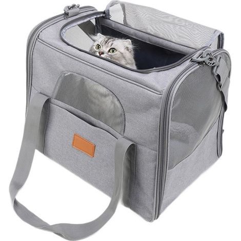 Trasportino portatile per gatti – Borsa per il trasporto di gatti pieghevole – Borsa per animali domestici di grande capacità – Per auto, attività all'aperto e viaggi – Traspirante e leggero – 45x33x3 (1/5)