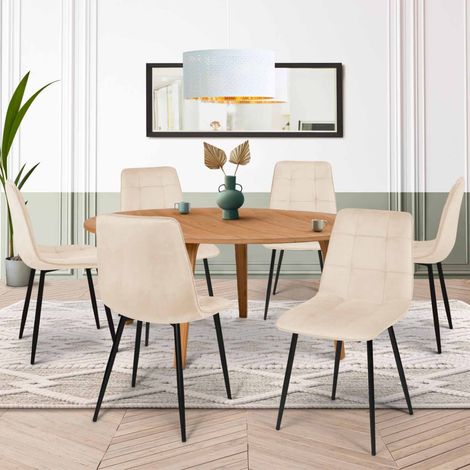 Lote de 6 sillas de comedor de terciopelo beige MILA