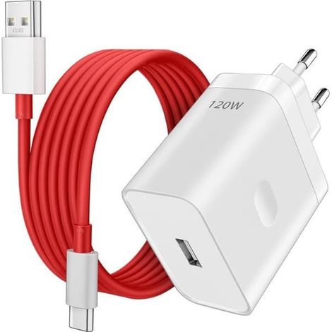 Chargeur rapide 120 W pour OnePlus SuperVOOC – Chargeur mural avec câble USB-C 10 A de 1 m (Compatible avec OnePlus 13, 13R, 13T) (1/5)