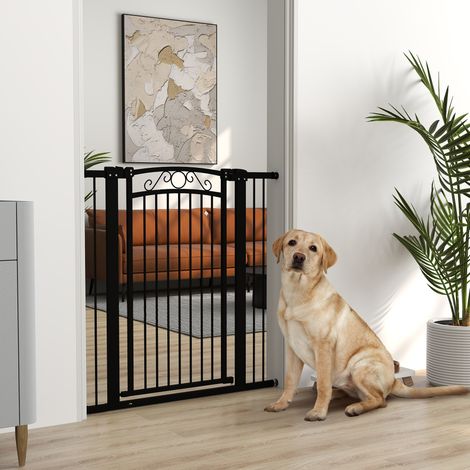Porte chien largeur réglable barrière sécurité 2 rallonges double serrure noire 76-104 cm