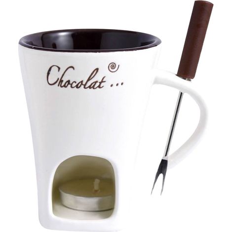 Fondue Mug - With Fork And Tea Light Holder - For Chocolate Or Cheese Fondue - Set Of 1 (1/5)