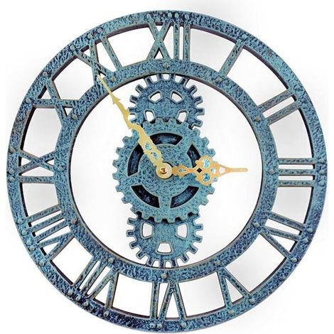 Lntyq Horloge Murale d'extérieur, 30 cm Rétro apparence Horloge de Jardin pour la Cuisine Le Salon Horloge Murale Industrielle 3D - (Vert)