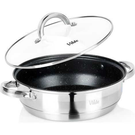 24 cm Stainless Steel Granite Frying Pan with Lid (1/5)