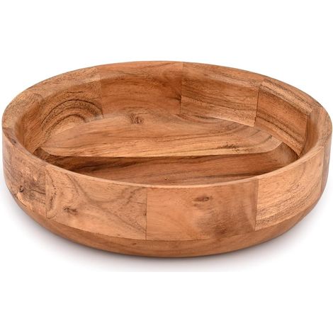 Bol en bois rond pour service, plateau de fruits, plat de cuisine et de salle à manger pour fruits, desserts, collations (1/5)