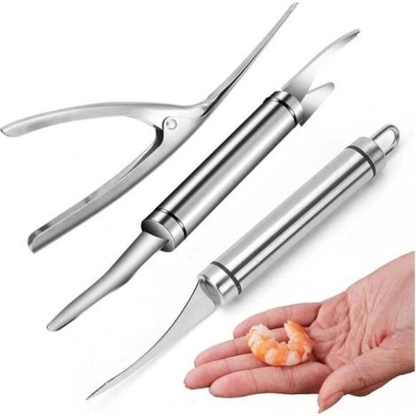 Éplucheur de crevettes - Multifonction - Acier inoxydable - 3 pièces - Compatible lave-vaisselle - Blanc (1/4)
