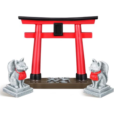Japanese gate shinto torii and inari shrine sacred fox figurine set asian aquarium statue torii gate miniature aquarium decoration Zen bridge garden accessories (1/5)
