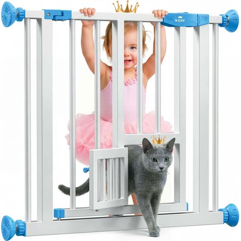 KIDIZ® puerta de seguridad barrera puerta de escalera puerta para niños con puerta para perros y gatos mascotas sin taladrar extensible combinable azul / 102-115 cm