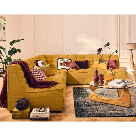 Lisa Design – Canapé modulable d'angle réversible 5 places – Velours texturé jaune – Structure en bois massif – Confort optimal et design contemporain (1/5)