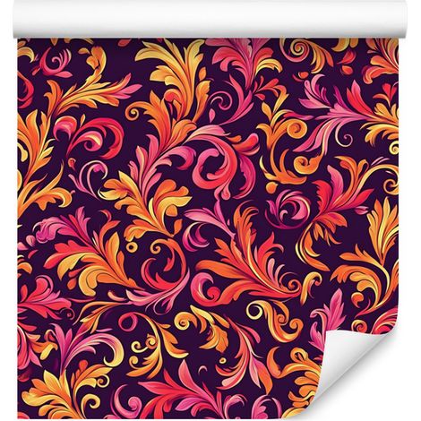 Papier peint à motif floral complexe rouge et bordeaux 50x1000 cm (1/5)