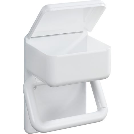 Wenko – Porte-papier toilette 2en1 avec récipient pour lingettes humides – Plastique blanc – Installation facile avec vis et chevilles fournies (1/7)