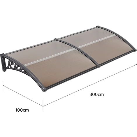 Marquise d’entrée marron – 100×300 cm – Auvent arqué – Grande taille – Protection pluie
