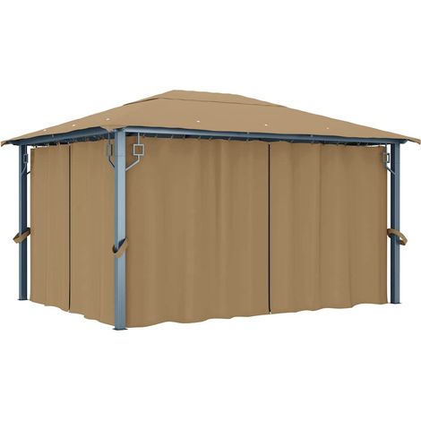 vidaXL Cenador con cortina gris taupe aluminio 400x300 cm (1/5)