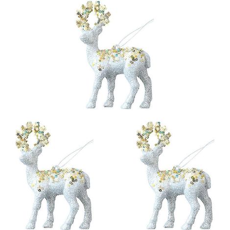 Weihnachtsbaumschmuck (3-teilig): silberne Glitzer-Hirschornamente (1/5)