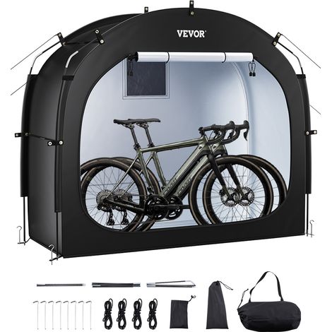 VEVOR Spaziosa Tenda per Riporre le Bici allAperto con Finestra Ventilata, Tenda Impermeabile Arco Superiore con Fibra di Vetro e Doppie Cerniere da 1a 2 Bici, 1950 x 810 x 1730 mm