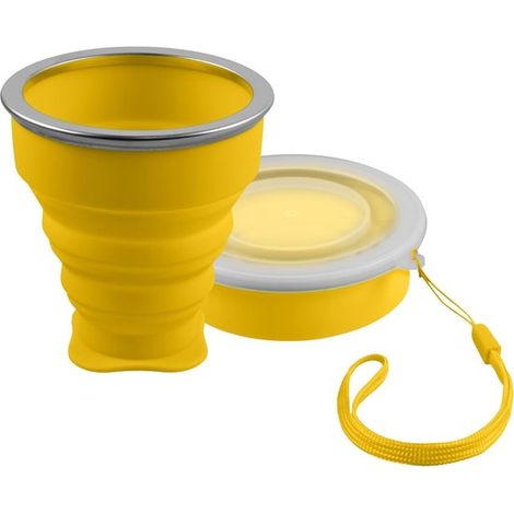 1 pezzo - Borraccia in silicone - Gialla pieghevole - Tazza da viaggio portatile - Coperchio antipolvere - 200 ml - Gialla (1/5)
