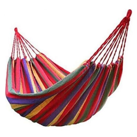Hamac portable en toile de parachute. Coton. Respirant. Idéal pour le jardin. Portable. Parfait pour les voyages et le camping. Pour lits deux places. Charge maximale : 300 kg. Multicolore (2 personne (1/5)