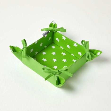 HOMESCAPES Green Stars Reversible Bread Basket