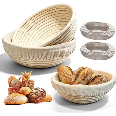 Lot de 2 paniers de fermentation ovales - Diamètre : 23 cm - Avec insert en lin - Panier de fermentation ovale - Accessoire de cuisson - Accessoire de cuisson pour pain et pâte à pain (1/5)
