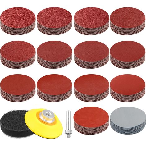 140Pièces Papier Abrasif 50mm 60 80 100 120 180 240 320 400 600 800 1000 1200 2000 3000 Grain, Disques Abrasifs 50 mm Set avec 1 pièce kit de Tampon de roue Adaptateur de Tampon de Polissage (1/5)