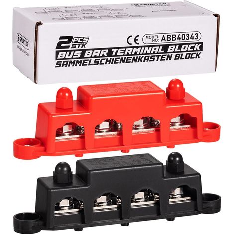 Bloc de Distribution Bornier 250A avec 4x M8 Boulons et 3x M4 Vis BusBar 12V/24V/48V DC de grandes dimensions pour voitures, camions, bateaux et systèmes solaires (1/5)