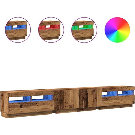 Meuble TV Banc TV Armoire TV avec lumières LED vieux bois bois d'ingénierie (1/5)