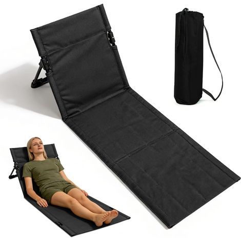 Folding floor chair, lightweight, with backrest, seat cushion and lounger cushion, foldable beach chair for garden, beach, camping (black) (1/5)