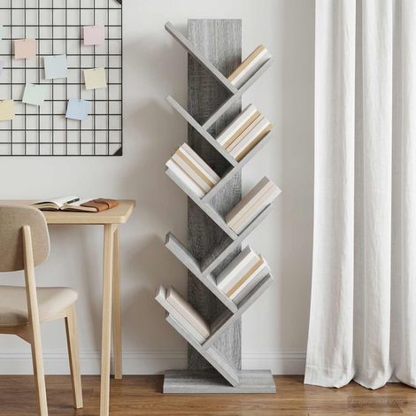 Bibliothèque arbre 6 niveaux en bois d’ingénierie Sonoma gris 30 x 18 x 100 cm - PANGIVO (1/5)