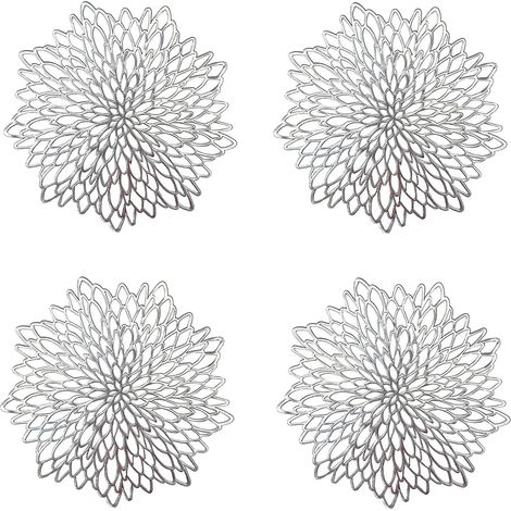 4 Pièces Napperon de Table Argent, Set de Table Rond évidé, Napperons Ronds Tapis de Table en Plastique, Utilisé pour L'isolation Thermique (Argent)