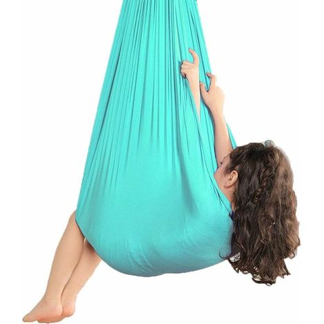 Schaukelhängematte für Kinder, Schaukel  Innentherapie Elastische Hängematte, ideal für Autismus, ADHS, Asperger-Syndrom und sensorische Integration (100 x 280 cm, blau）