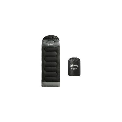 Sac de couchage adulte avec capuche, fermeture éclair et sac de rangement inclus – 215 x 75 x 10 cm, isolation 300 g/m², noir (1/5)