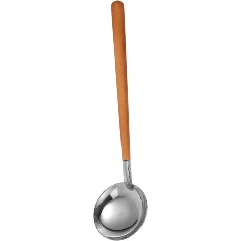 Louche soupe inox 304 manche bois long, résistante, usage maison/restauration, compacte et pratique