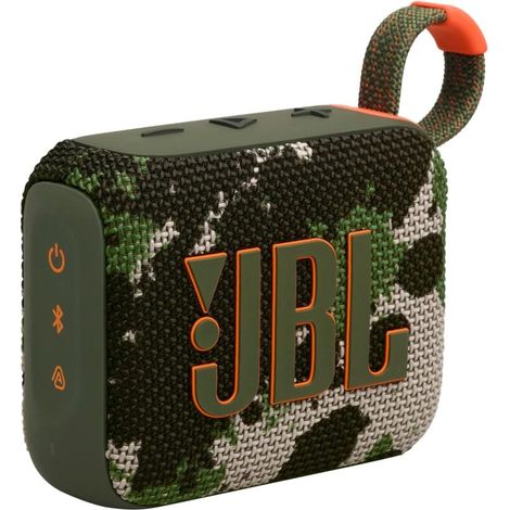 JBL GO 4, Enceinte Bluetooth ultra-portable, son JBL Pro, basses percutantes, 7 heures d\'autonomie, fonction Playtime Boost, résistante à l\'eau et à la poussière IP67, motif camouflage (1/4)