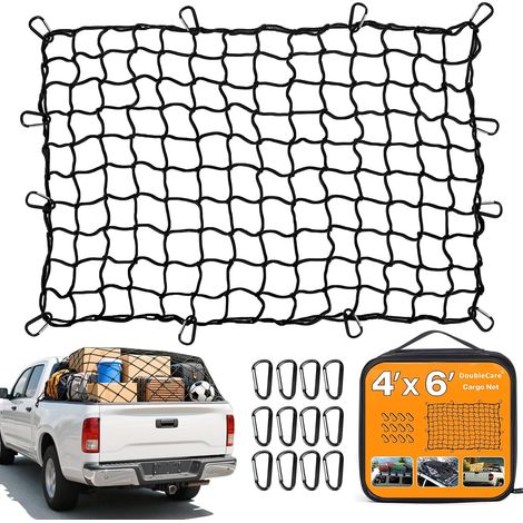 Filet de Chargement Robuste Élastique 180x120cm Extensible à 360x240cm,Filet de Remorque Élastique avec 12 Mousquetons en Métal et Sac de Rangement,Filet Remorque pour Remorque pour Pickup,SUV,Fourgon (1/5)