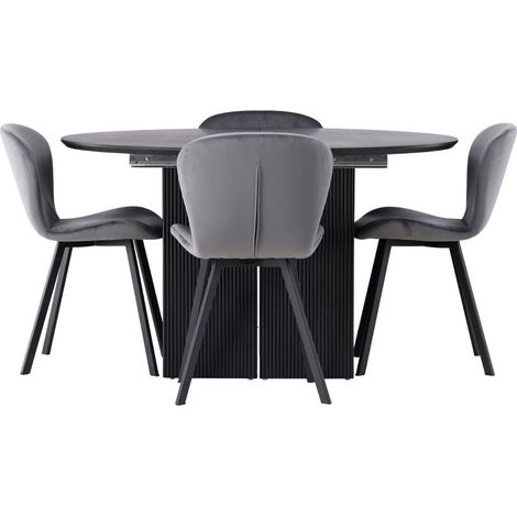 Matilda ensemble pour salle à manger table à manger avec rallonge noir 4 chaises gris. (1/3)