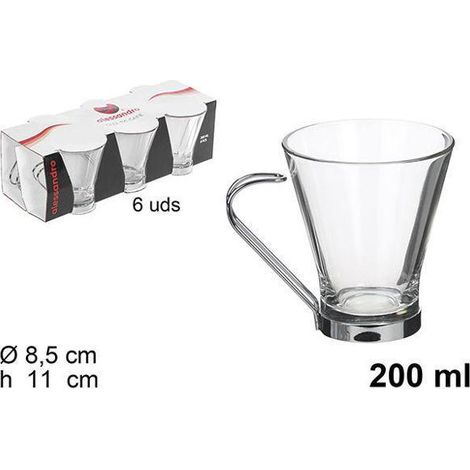 20 cls taza cafe con leche cristal con asa metal alessandro - caja 6 unidades
