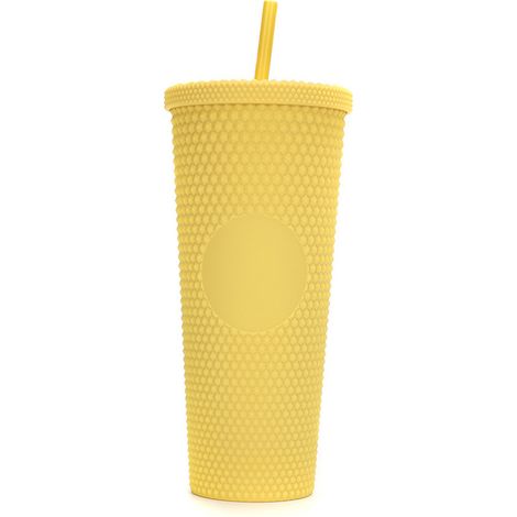 Großer 710-ml-Wasserbecher (24 oz), vollständig genoppter, matter, wiederverwendbarer Kunststoffbecher mit auslaufsicherem Deckel und großer Öffnung, inklusive Strohhalm. (1/5)