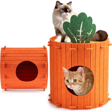 Lit pour Chat en Feutre Pliable - Maison Carotte Tunnel Abri Fermé pour Chat d'Intérieur (1/5)