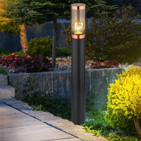 Wegeleuchte Gartenlampe Außenstehleuchte Standleuchte Edelstahl, Kupferakzent schwarz rauch, 1x E27, DxH 7,6x80 cm