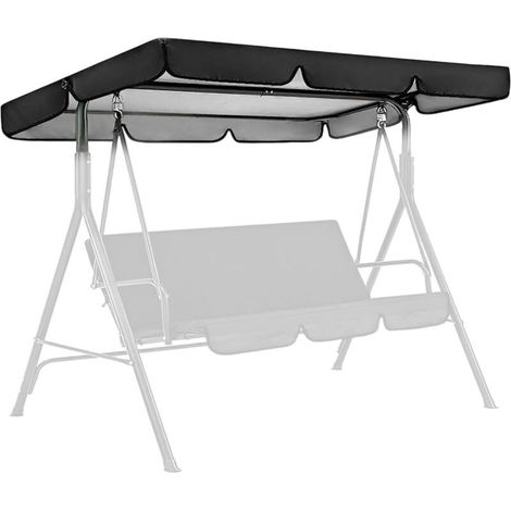 Noir, Housse de balancelle de jardin, 249 x 185 x 18 cm, Imperméable et durable, Auvent de remplacement universel pour balancelle de jardin, Tissu Oxford, 3 places, Protection UV (1/5)