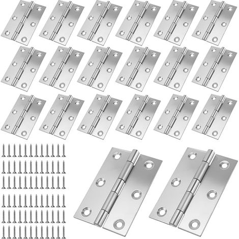 Charnières de Porte Inox, Charnière Porte 75 x 50 mm, Charnières Invisible avec Vis, Charnières portail Pliables pour Porte Placard, Fenêtres et Café (1/5)