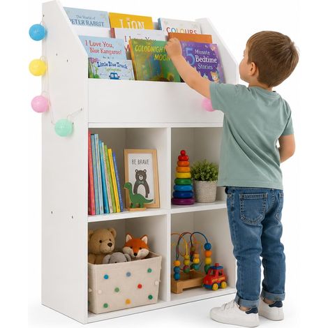 Bibliothèque pour Chambre d'enfant Structure en Bois Étagère avec étagères Porte-Jouets Livres et Riviste Design Moderne décoration Chambre Enfants Couleur Blanche 114 x 72 x 31 cm (1/5)