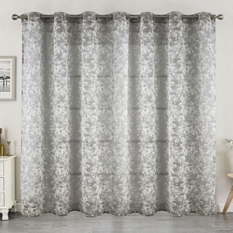 Voilage jacquard à oeillets élégance texturée Noir 300x260 cm (1/2)