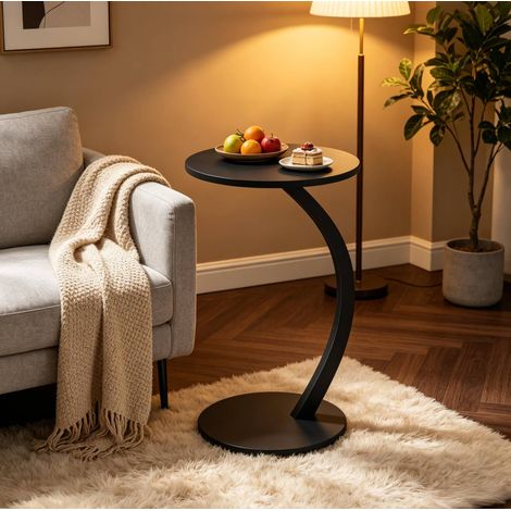 Mesa auxiliar en C 40x40x64.5 cm negra en MDF y metal, compacta y multifuncional (1/5)