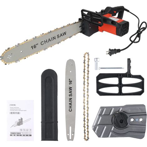 Tronçonneuse électrique filaire 16 pouces 2000W – scie haute vitesse pour coupe bois et jardin