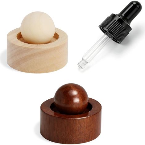 2 x Natural Wood Essential Oil Diffuser Pebble, Essential Oil Diffuser Ball, Mini Waterless Diffuser for Car, Office, Bedroom, with Beech Walnut Pipette (1/5)