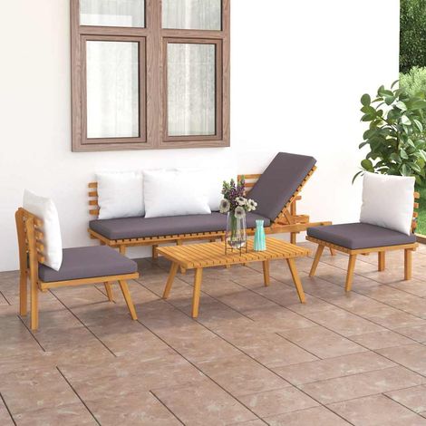 Salon de jardin 4 pcs Ensemble Table et Chaise de Jardin - avec coussins Bois d'acacia solide BV973675 - BonneVie (1/5)