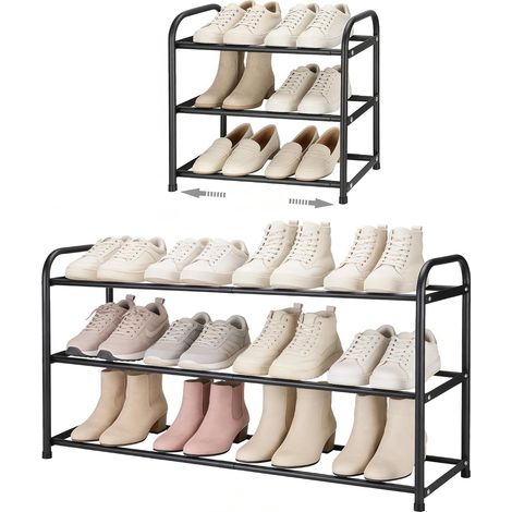 Étagère à Chaussures Extensible, Meuble Chaussure en Acier Inoxydable à 3 Niveaux, Porte Chaussures Robuste et Peu Encombrant, Etagere Chaussure Pouvant Accueillir 6 à 12 Paires de Chaussures (1/5)