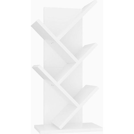 Bibliothèque d'arbre à 4 Étages, Étagère à Livres sur Pied, Étagère de Rangement pour Magazines, CD, pour Salon, Chambre, Bureau, 30×17×60CM Blanc (1/5)